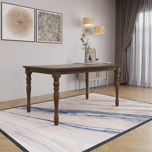 Mayfield Dining Table, Antique Gray, Rectangular top, Middle-divided design, Turned legs, Durable wood construction, Rustic-traditional style, Elegant and sturdy