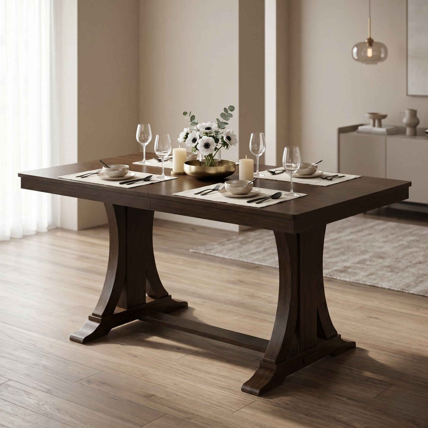 Ashley Decor| Home Design Talon Rectangular Dining Table with Trestle Base, Solid Wood Construction, Traditional Style
