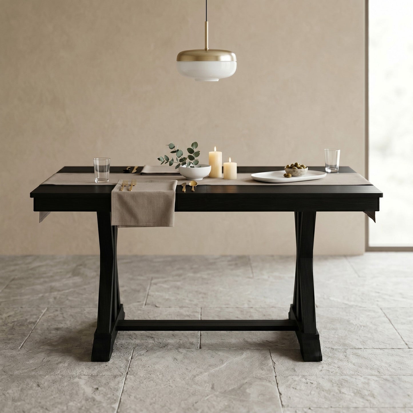 Ashley Decor| Home Design Talon Rectangular Dining Table with Trestle Base, Solid Wood Construction, Traditional Style