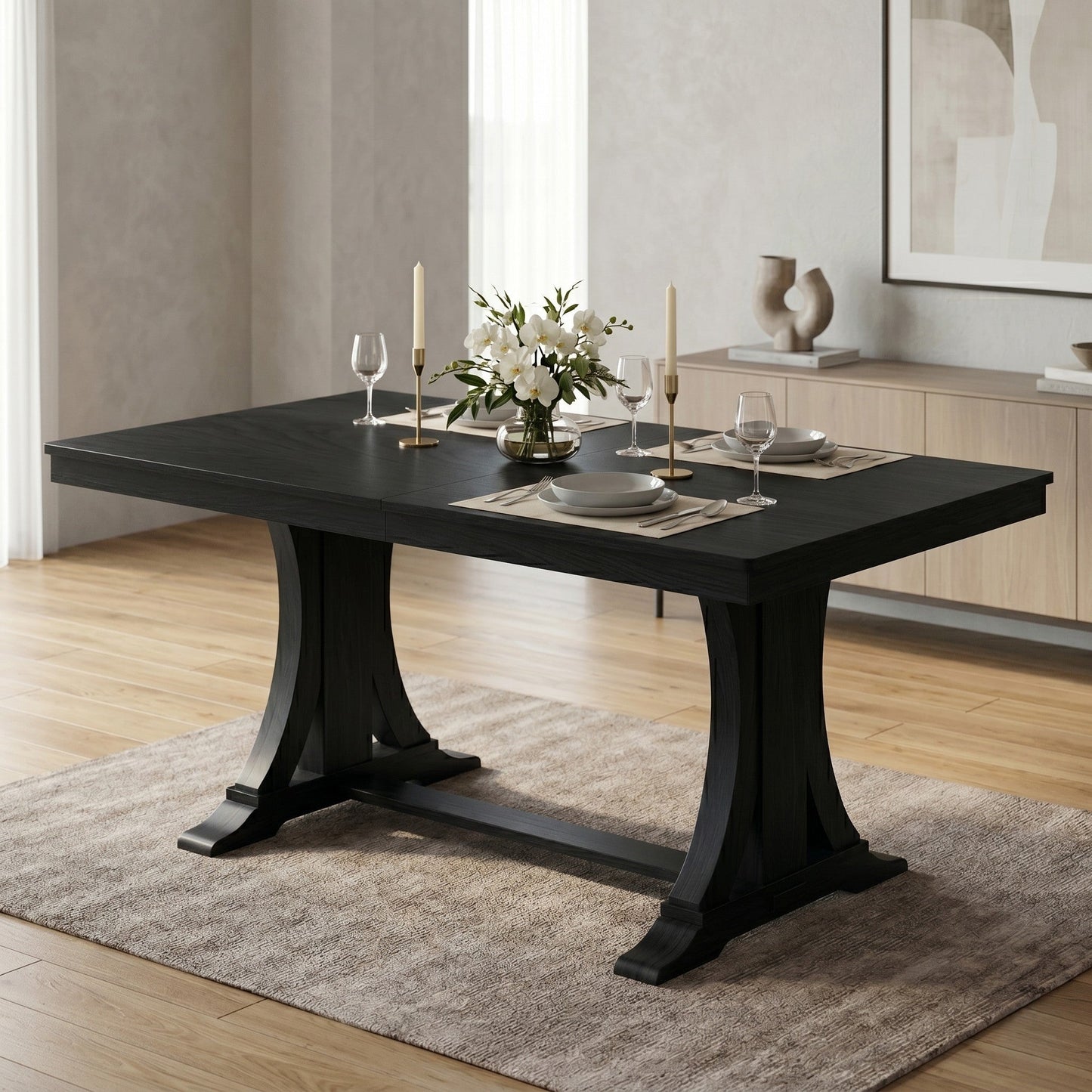 Ashley Decor| Home Design Talon Rectangular Dining Table with Trestle Base, Solid Wood Construction, Traditional Style