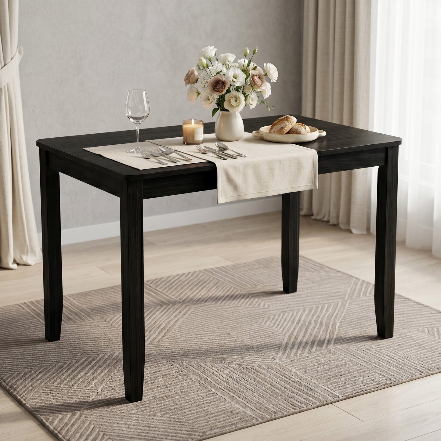 Ashley Decor| Home Design Nome Dining Table, Modern Rectangular Wood Dining Table, Black