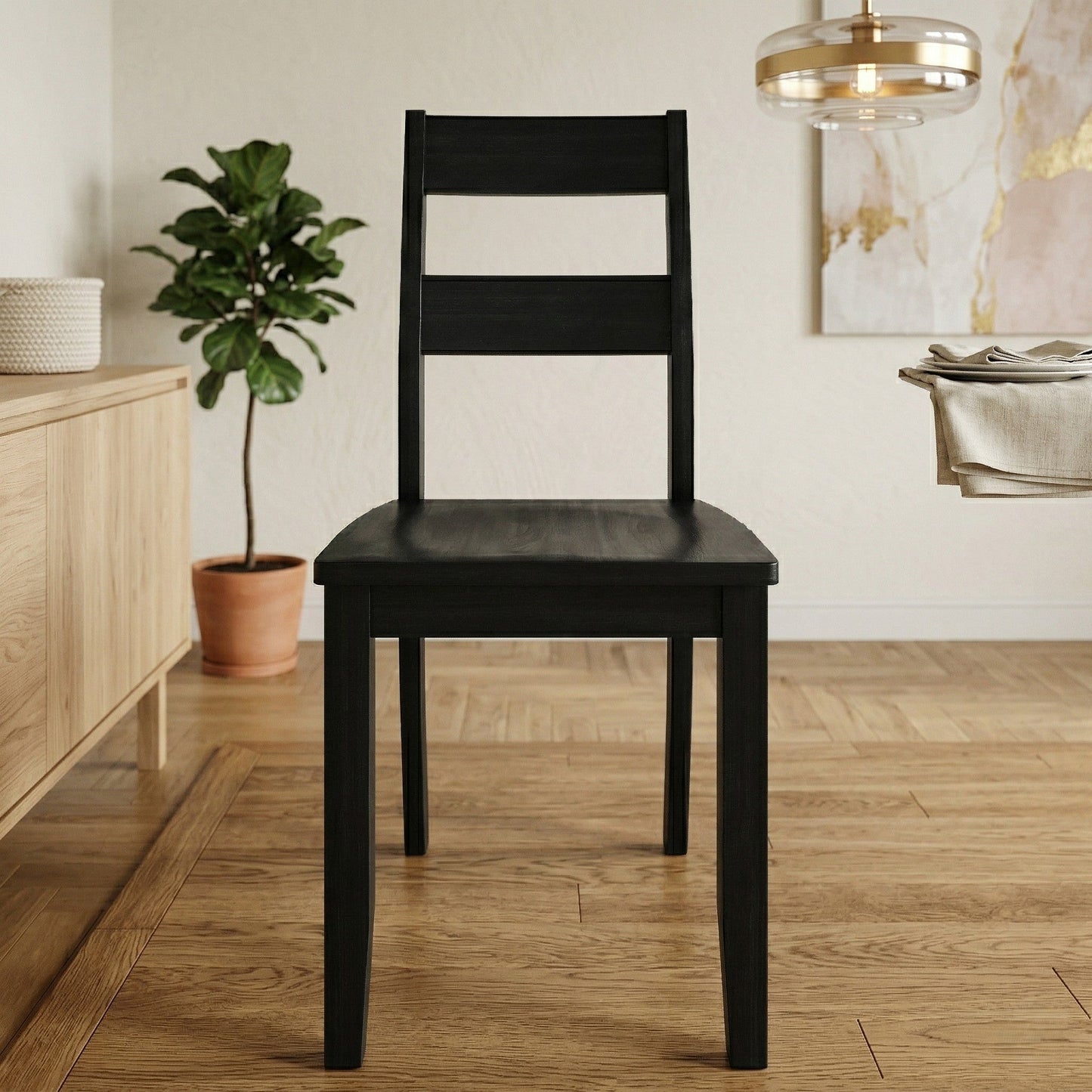 Ashley Decor| Home Design Nome 4-Piece Dining Chair Set, Wooden Ladder Back Side Chairs, Black