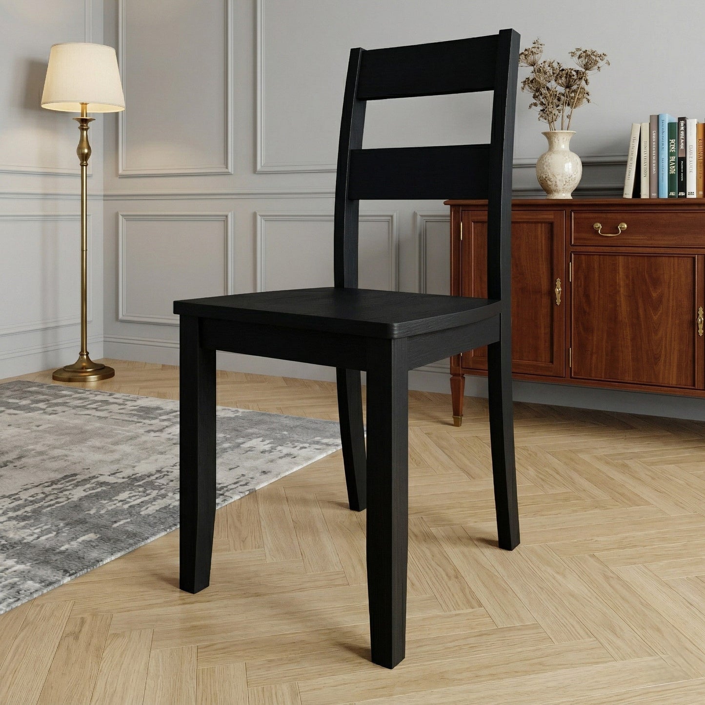 Ashley Decor| Home Design Nome 4-Piece Dining Chair Set, Wooden Ladder Back Side Chairs, Black