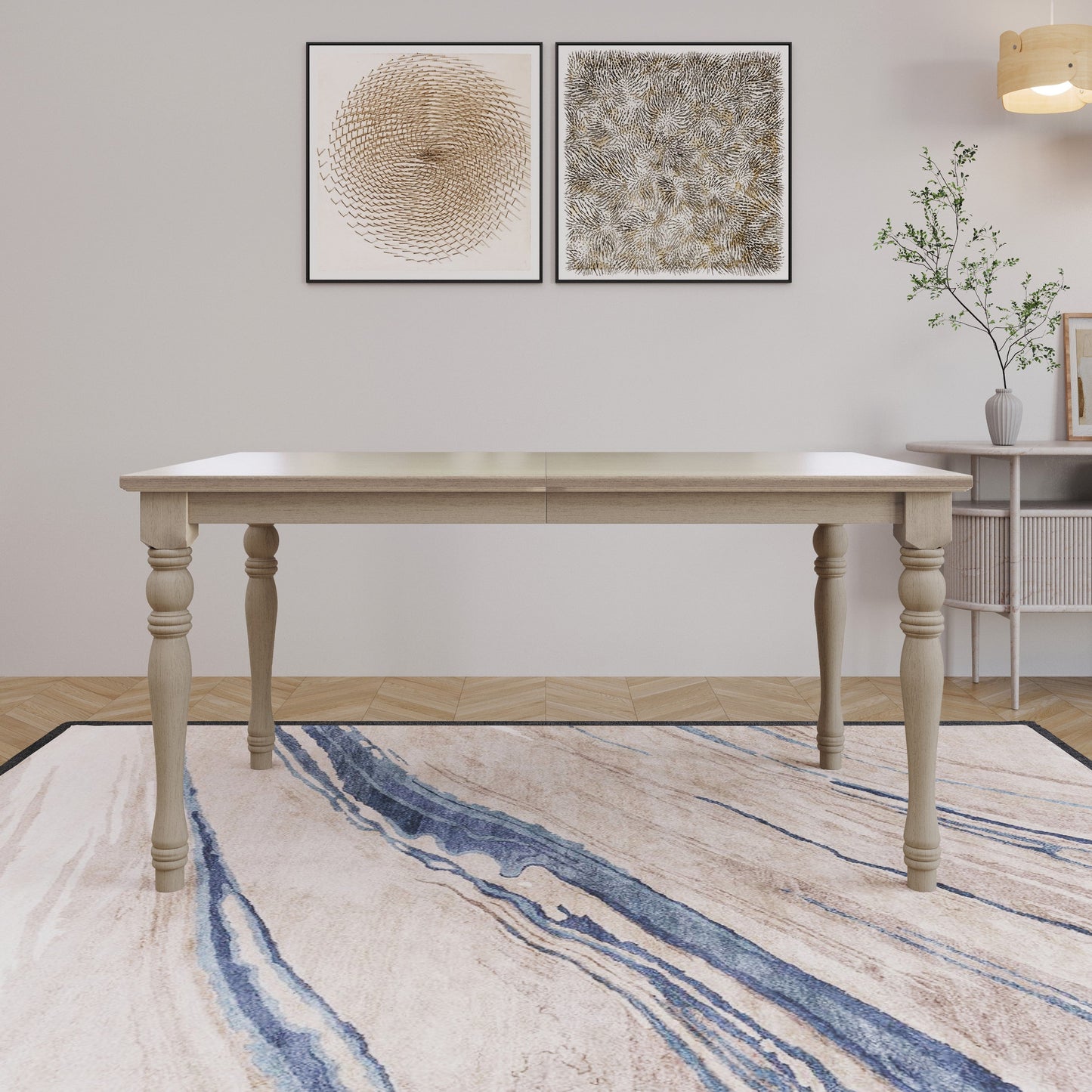 Ashley Decor| Mayfield Dining Table, Antique Gray, Rectangular top, Middle-divided design, Turned legs, Durable wood construction, Rustic-traditional style, Elegant and sturdy