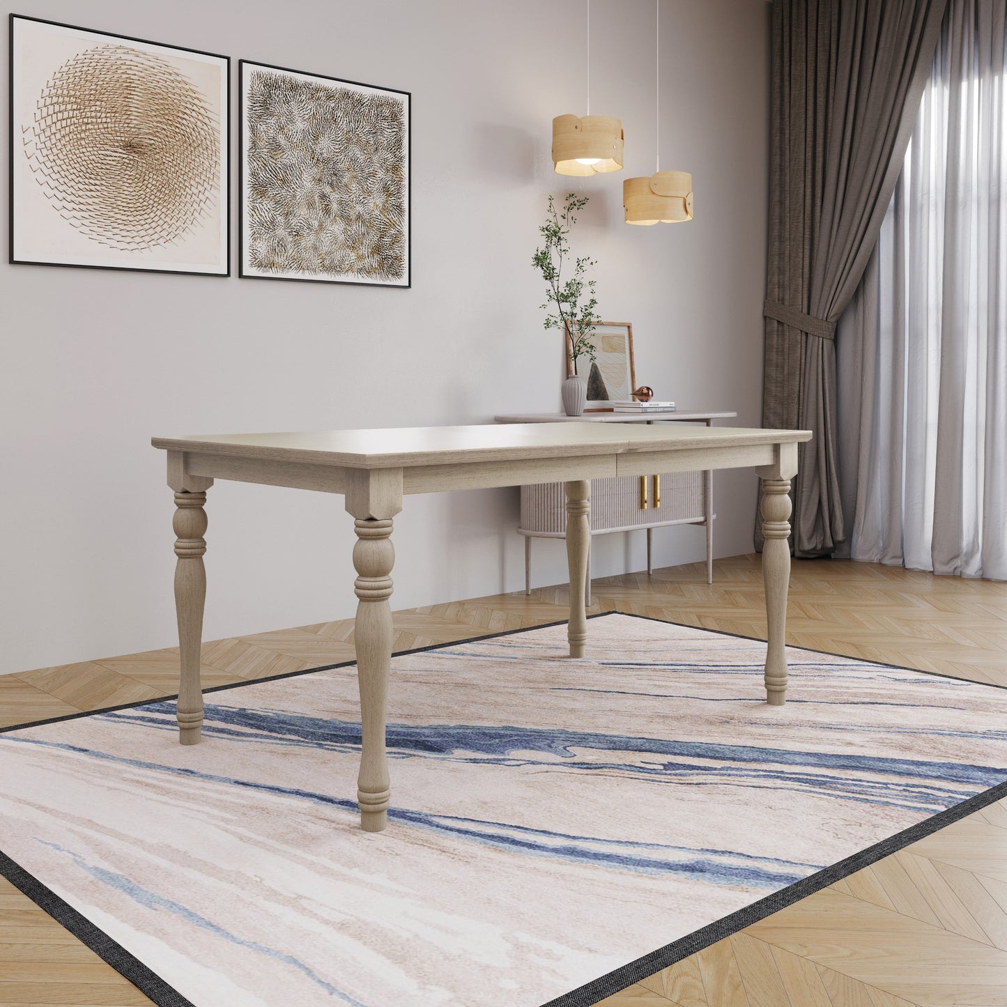 Ashley Decor| Mayfield Dining Table, Antique Gray, Rectangular top, Middle-divided design, Turned legs, Durable wood construction, Rustic-traditional style, Elegant and sturdy