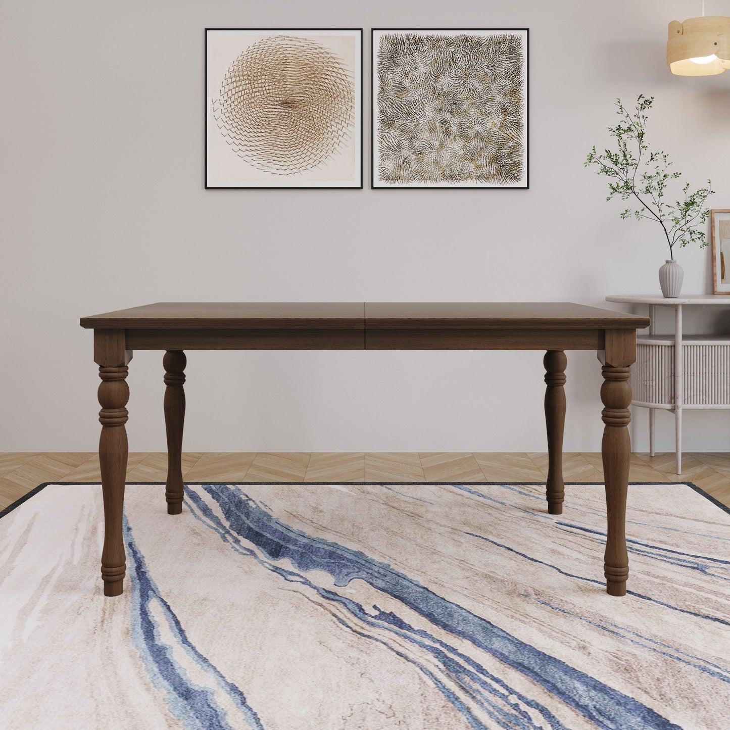 Ashley Decor| Mayfield Dining Table, Antique Gray, Rectangular top, Middle-divided design, Turned legs, Durable wood construction, Rustic-traditional style, Elegant and sturdy