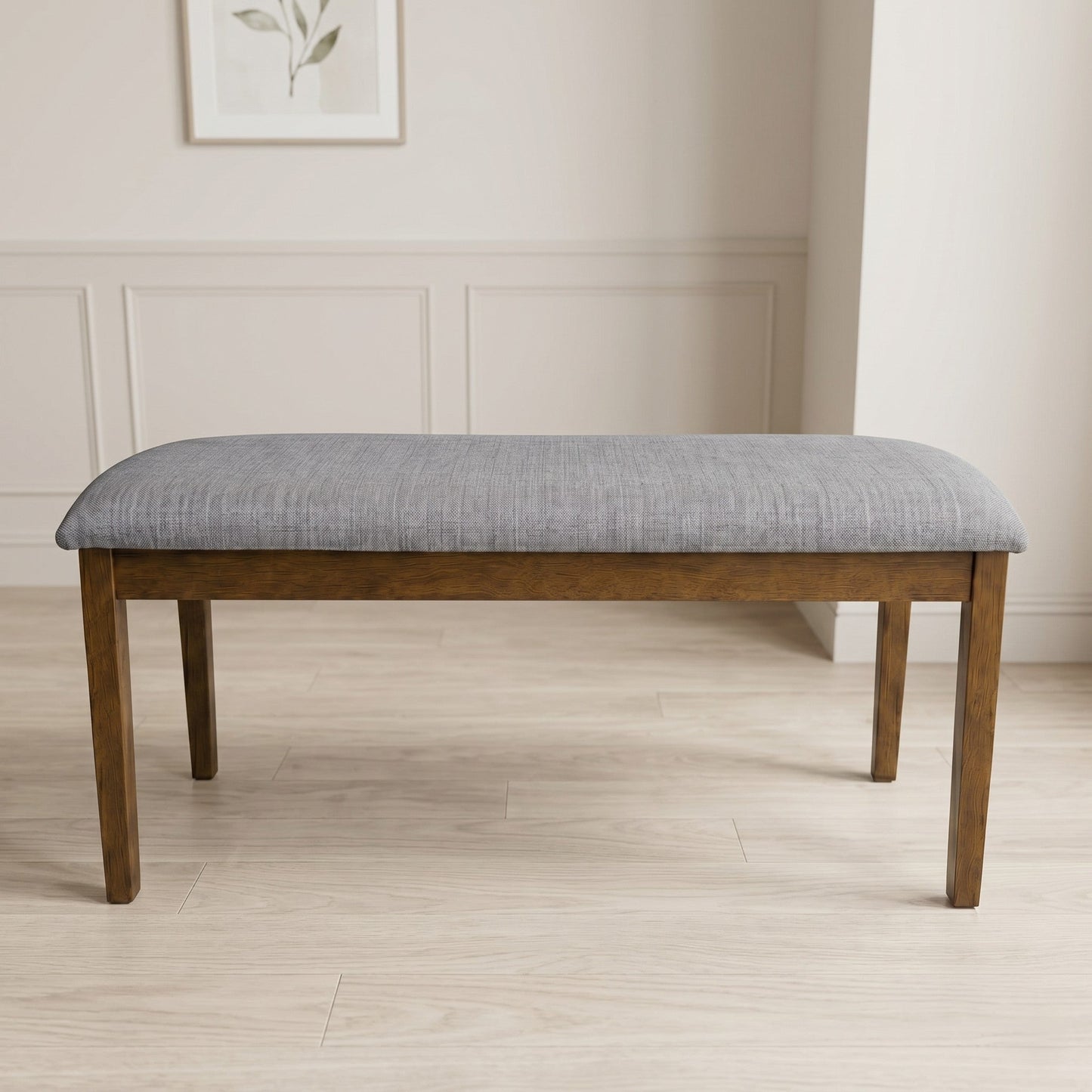Ashley Decor| Home Design Easton Dining Set (Set of 6), Rectangular Table, Upholstered Chairs and Bench, Comfortable Gray Linen Upholstered Seat