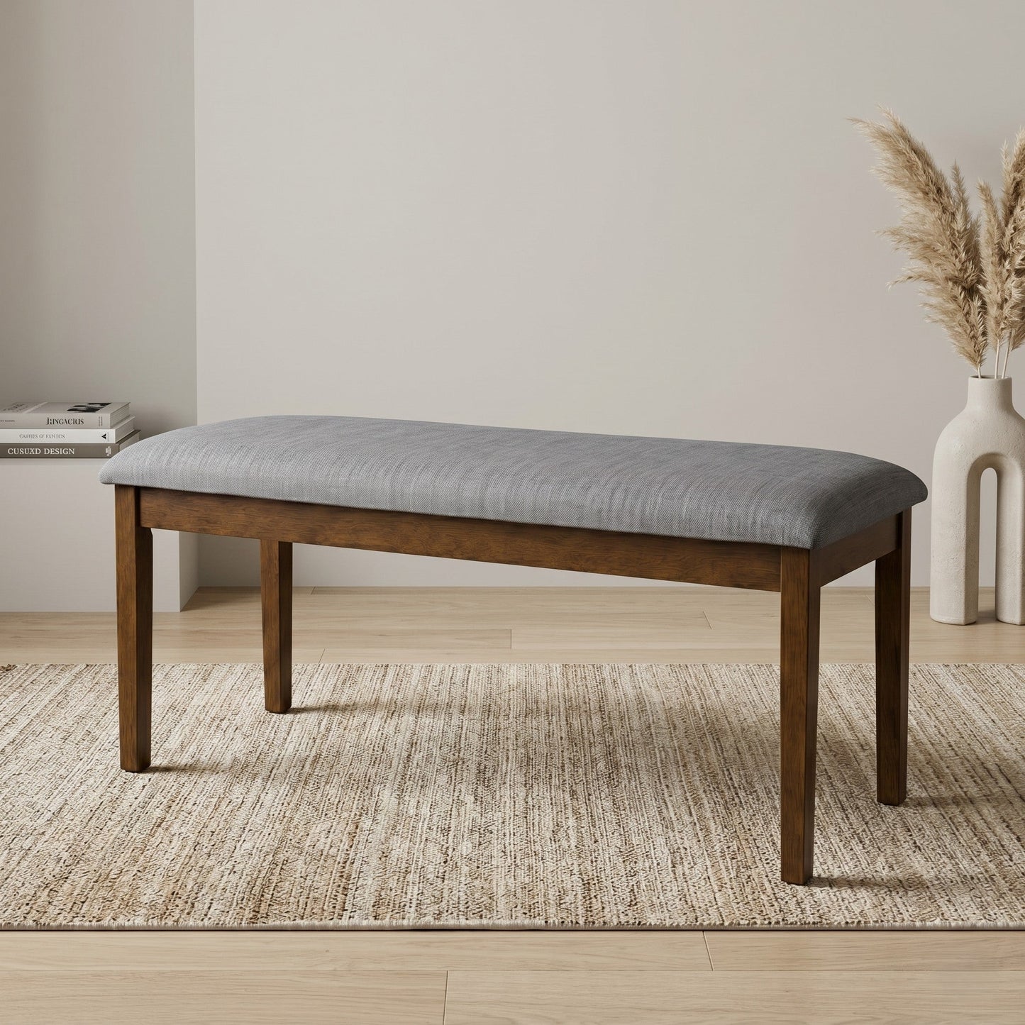 Ashley Decor| Home Design Easton Dining Set (Set of 6), Rectangular Table, Upholstered Chairs and Bench, Comfortable Gray Linen Upholstered Seat