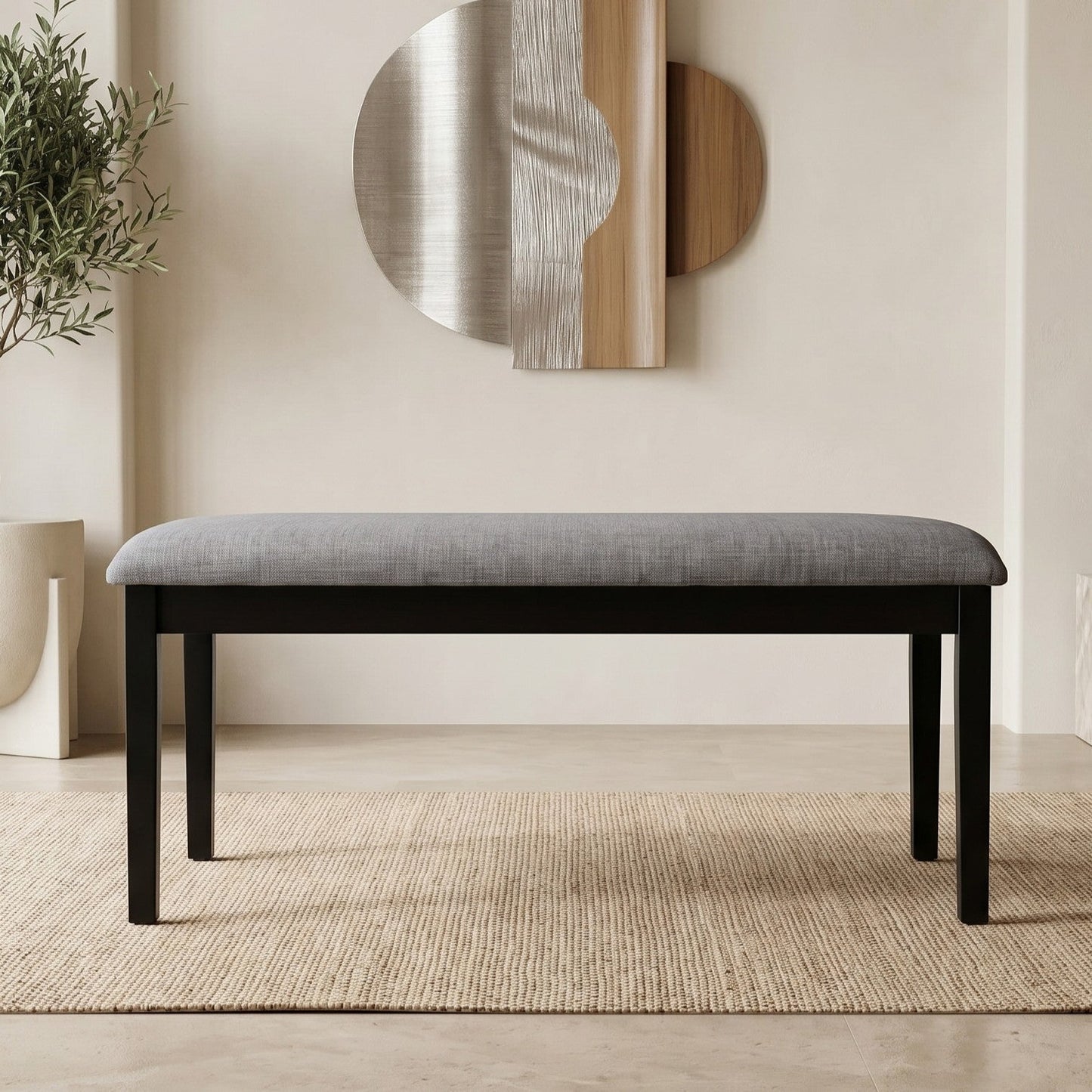 Ashley Decor| Home Design Easton Dining Set (Set of 6), Rectangular Table, Upholstered Chairs and Bench, Comfortable Gray Linen Upholstered Seat