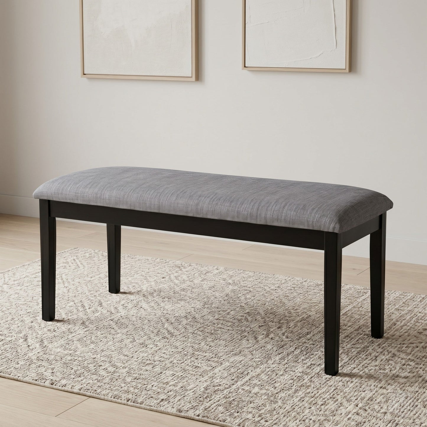 Ashley Decor| Home Design Easton Dining Set (Set of 6), Rectangular Table, Upholstered Chairs and Bench, Comfortable Gray Linen Upholstered Seat