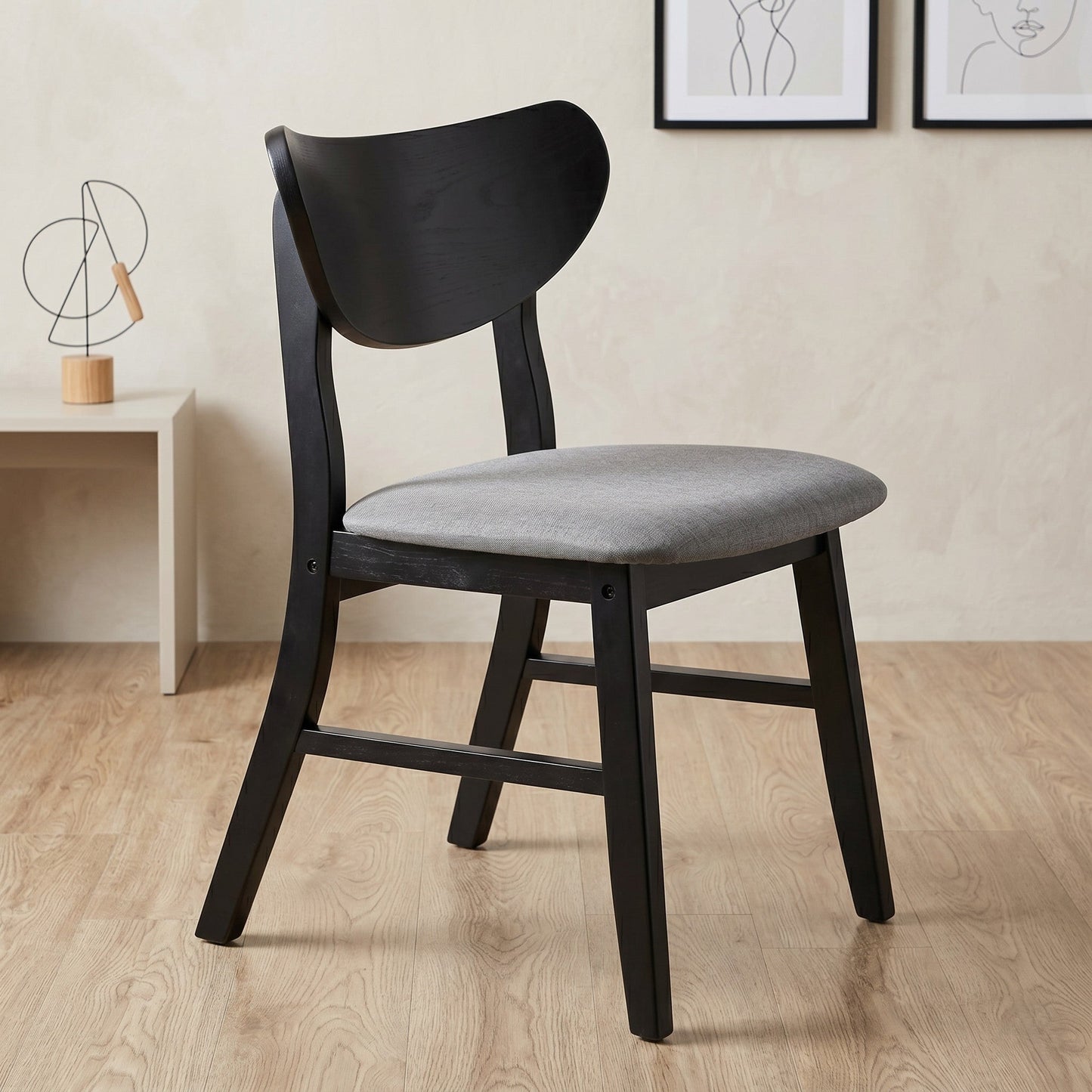 Ashley Decor| Home Design Easton Dining Chair (Set of 4), Curved-back design, Comfortable Gray Linen Upholstered Seat