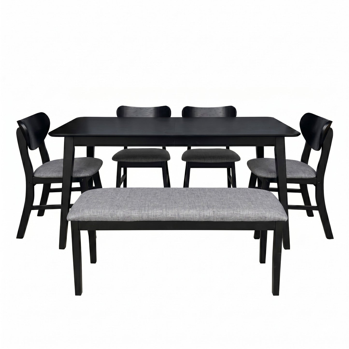 Ashley Decor| Home Design Easton Dining Set (Set of 6), Rectangular Table, Upholstered Chairs and Bench, Comfortable Gray Linen Upholstered Seat
