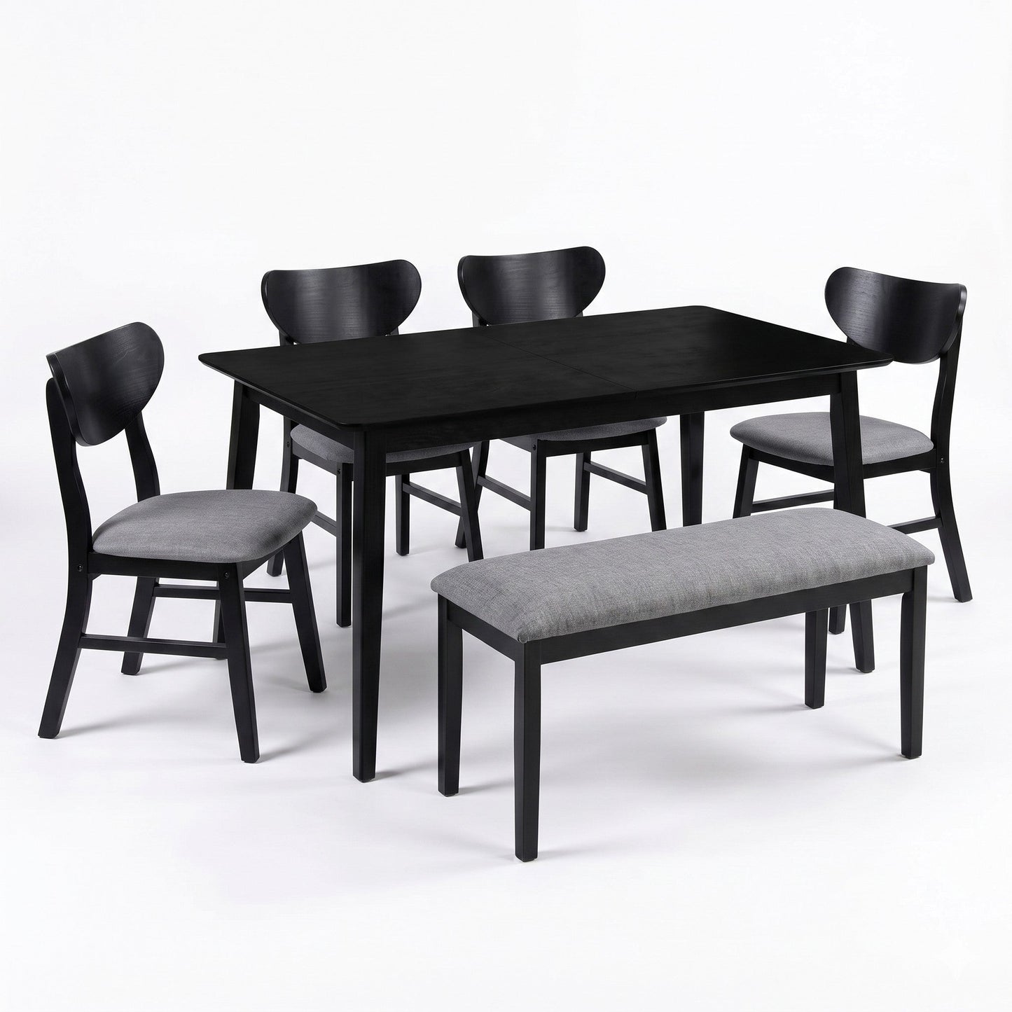 Ashley Decor| Home Design Easton Dining Set (Set of 6), Rectangular Table, Upholstered Chairs and Bench, Comfortable Gray Linen Upholstered Seat