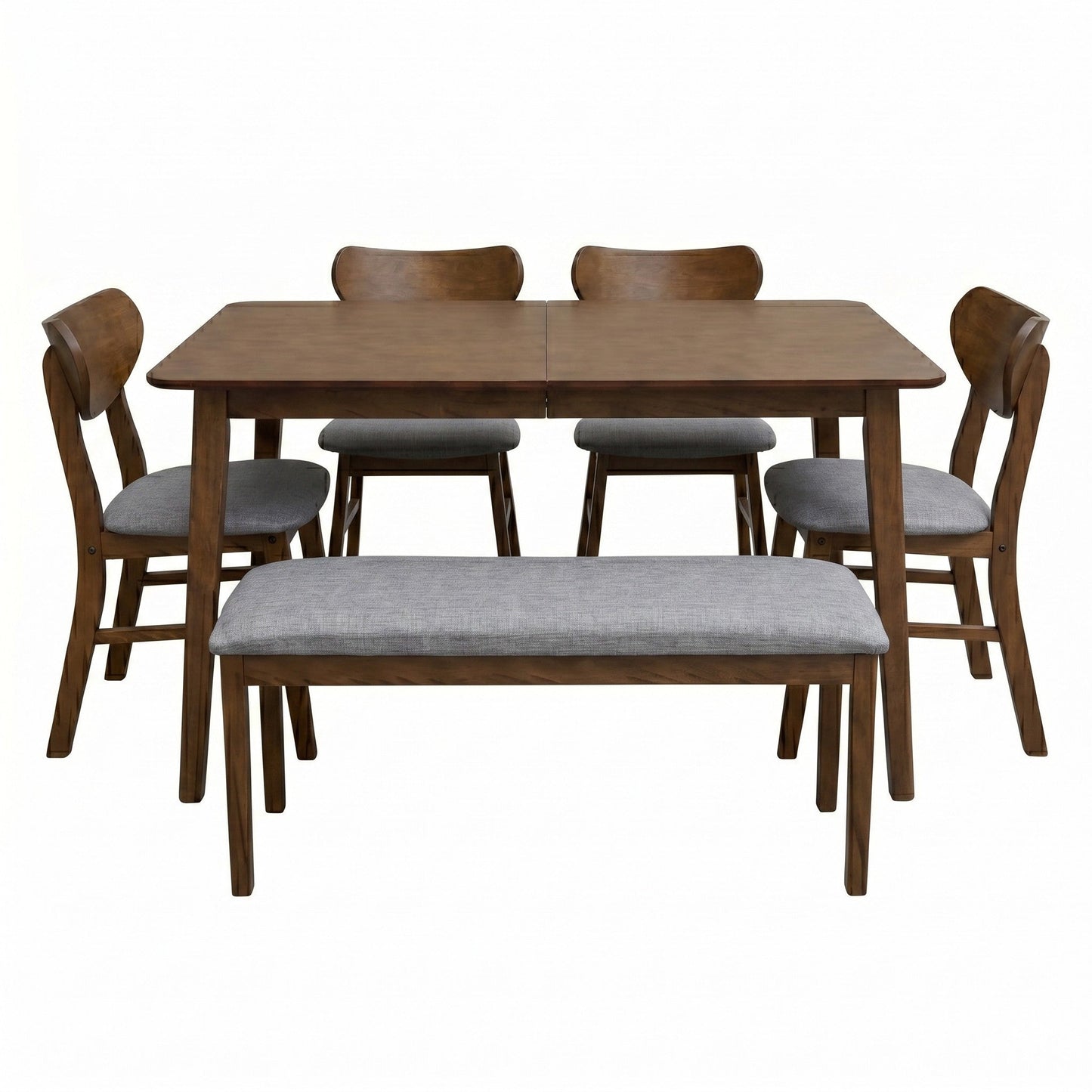 Ashley Decor| Home Design Easton Dining Set (Set of 6), Rectangular Table, Upholstered Chairs and Bench, Comfortable Gray Linen Upholstered Seat