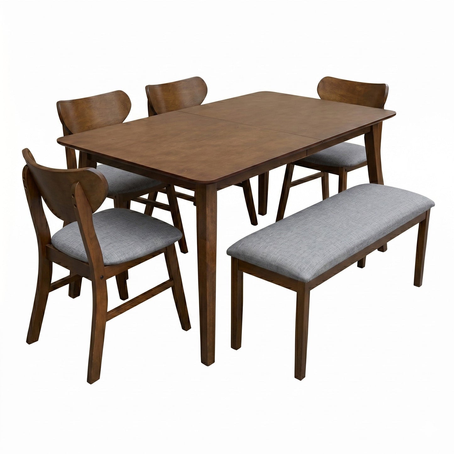 Ashley Decor| Home Design Easton Dining Set (Set of 6), Rectangular Table, Upholstered Chairs and Bench, Comfortable Gray Linen Upholstered Seat