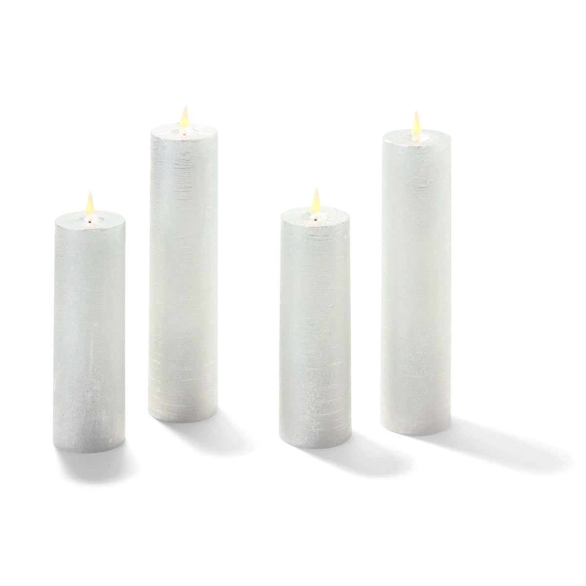 Infinity Wick Silver Distressed Slim Pillar Candles, Set of 4