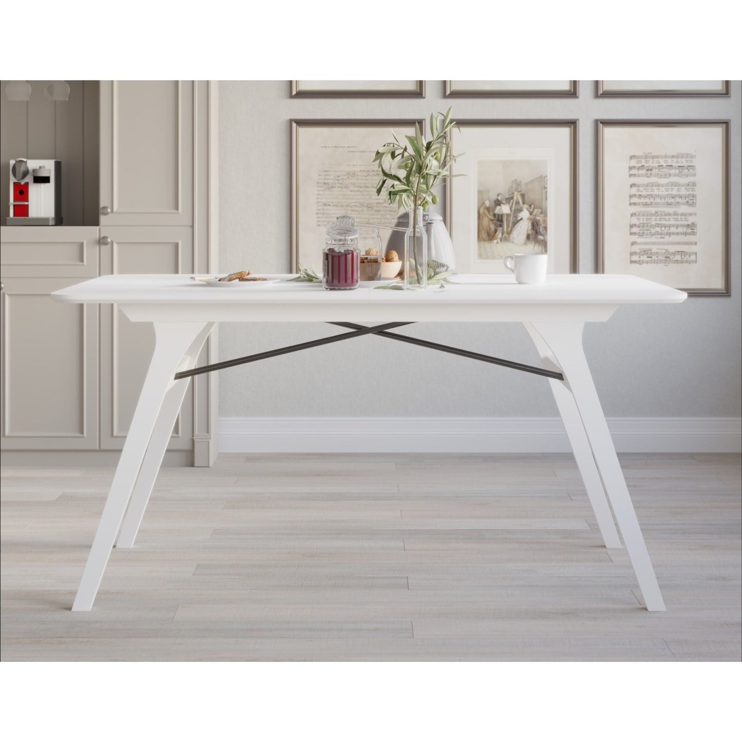 Ashley Decor| Home Design Mitchell Modern Rectangular Dining Table with Clean Lines, Angled Legs, and Cross-Support Construction